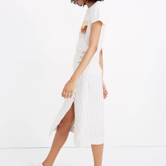 MADEWELL Side-Button Midi Skirt in Pinstripe - Picture 3 of 9